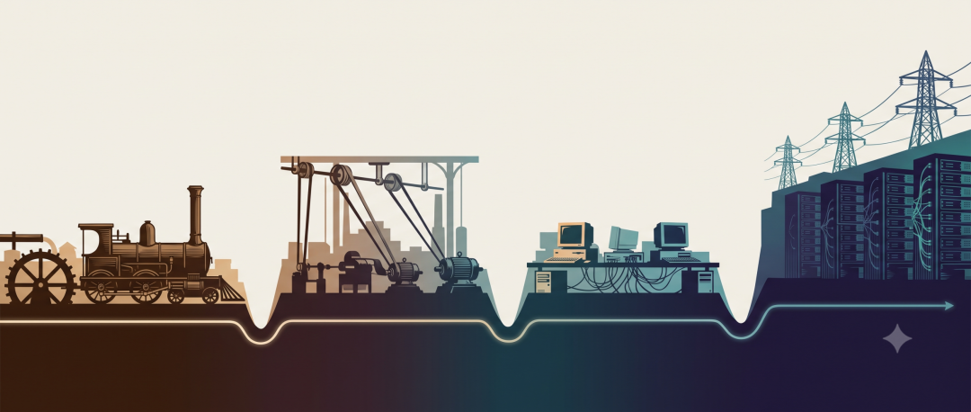 From steam locomotive to line-shaft factory to personal computers to data centres